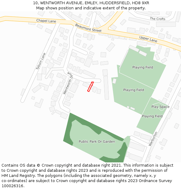 10, WENTWORTH AVENUE, EMLEY, HUDDERSFIELD, HD8 9XR: Location map and indicative extent of plot