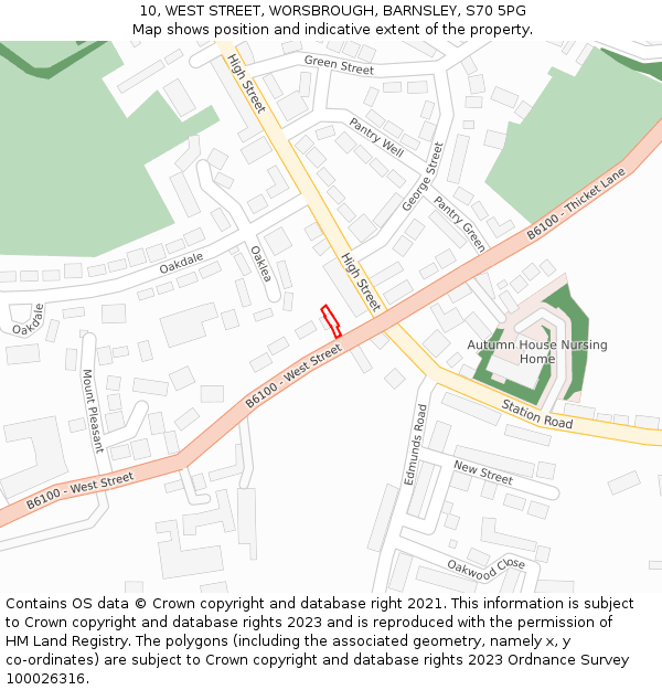 10, WEST STREET, WORSBROUGH, BARNSLEY, S70 5PG: Location map and indicative extent of plot