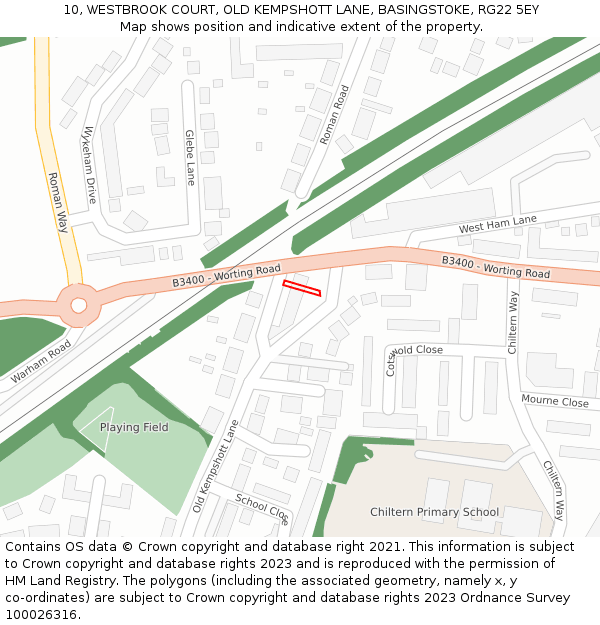 10, WESTBROOK COURT, OLD KEMPSHOTT LANE, BASINGSTOKE, RG22 5EY: Location map and indicative extent of plot