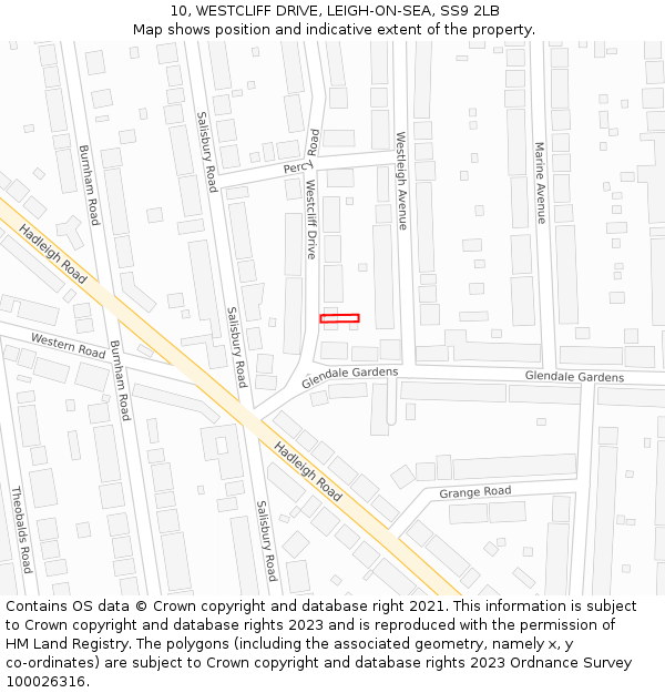 10, WESTCLIFF DRIVE, LEIGH-ON-SEA, SS9 2LB: Location map and indicative extent of plot