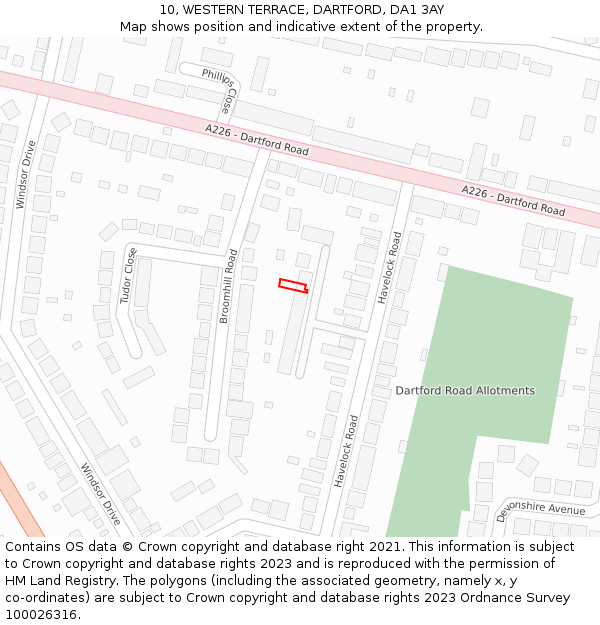 10, WESTERN TERRACE, DARTFORD, DA1 3AY: Location map and indicative extent of plot