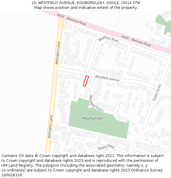 10, WESTFIELD AVENUE, EGGBOROUGH, GOOLE, DN14 0TW: Location map and indicative extent of plot