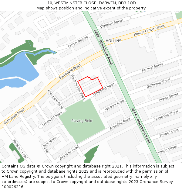 10, WESTMINSTER CLOSE, DARWEN, BB3 1QD: Location map and indicative extent of plot