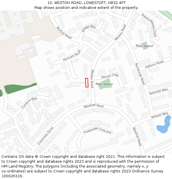 10, WESTON ROAD, LOWESTOFT, NR32 4PT: Location map and indicative extent of plot