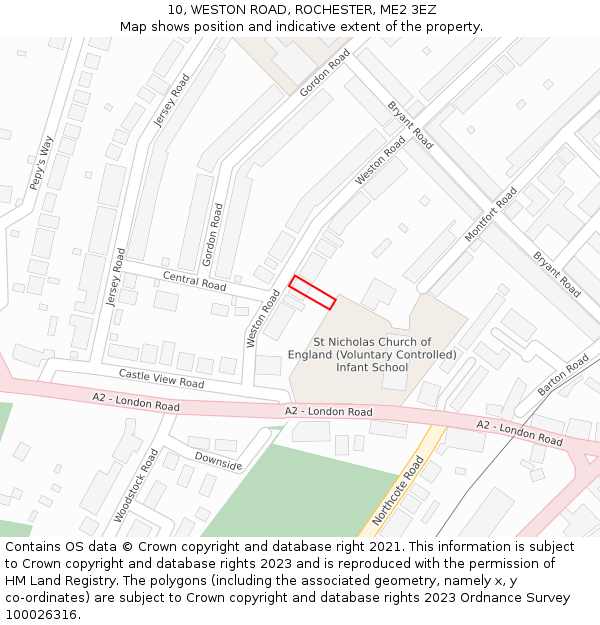 10, WESTON ROAD, ROCHESTER, ME2 3EZ: Location map and indicative extent of plot