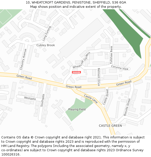 10, WHEATCROFT GARDENS, PENISTONE, SHEFFIELD, S36 6GA: Location map and indicative extent of plot
