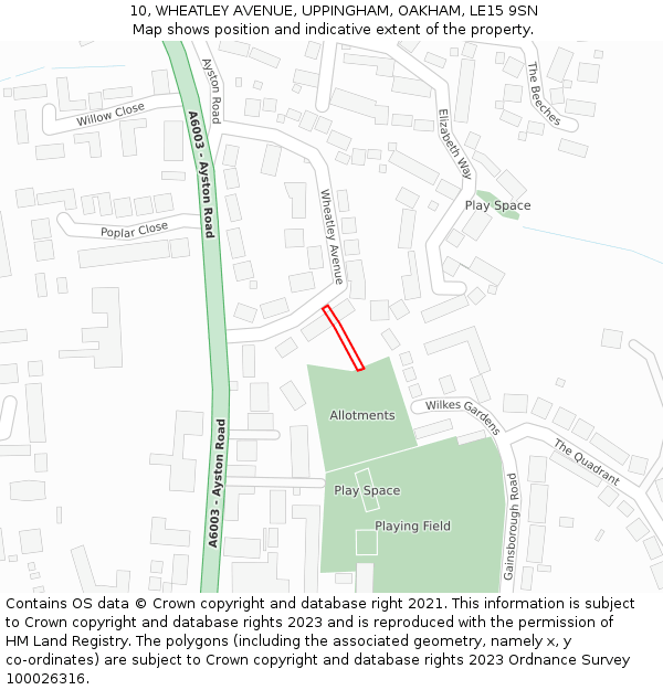 10, WHEATLEY AVENUE, UPPINGHAM, OAKHAM, LE15 9SN: Location map and indicative extent of plot