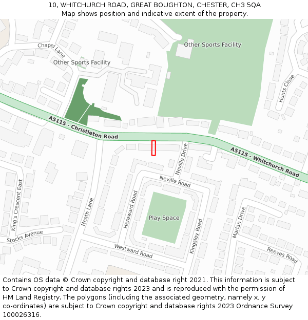 10, WHITCHURCH ROAD, GREAT BOUGHTON, CHESTER, CH3 5QA: Location map and indicative extent of plot