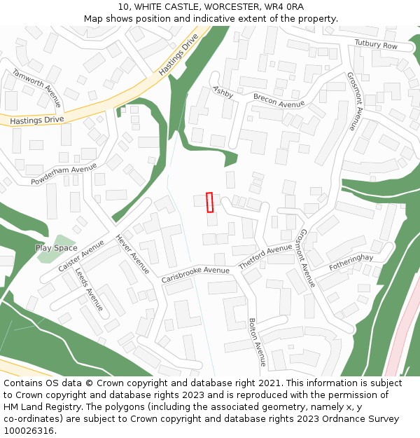 10, WHITE CASTLE, WORCESTER, WR4 0RA: Location map and indicative extent of plot