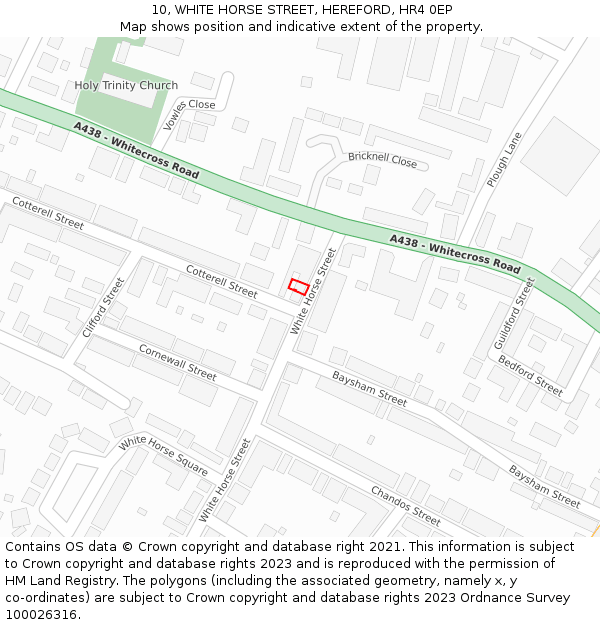 10, WHITE HORSE STREET, HEREFORD, HR4 0EP: Location map and indicative extent of plot
