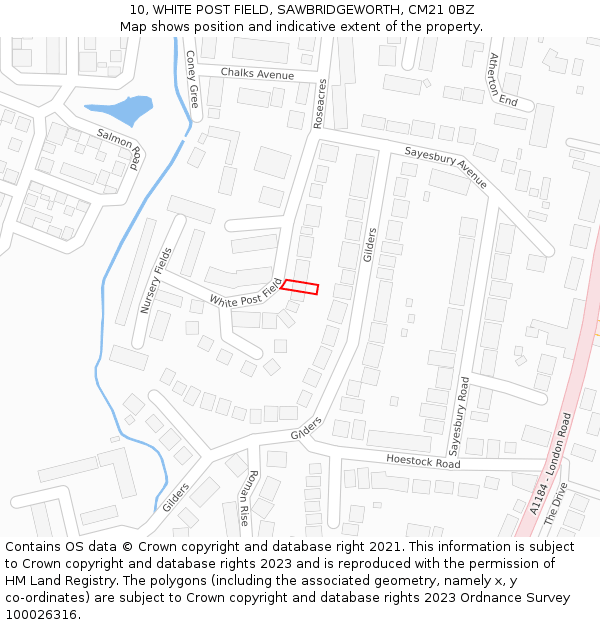 10, WHITE POST FIELD, SAWBRIDGEWORTH, CM21 0BZ: Location map and indicative extent of plot