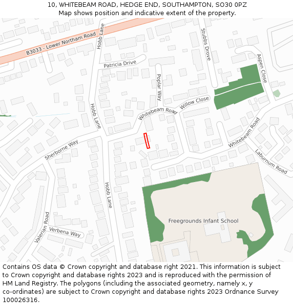 10, WHITEBEAM ROAD, HEDGE END, SOUTHAMPTON, SO30 0PZ: Location map and indicative extent of plot