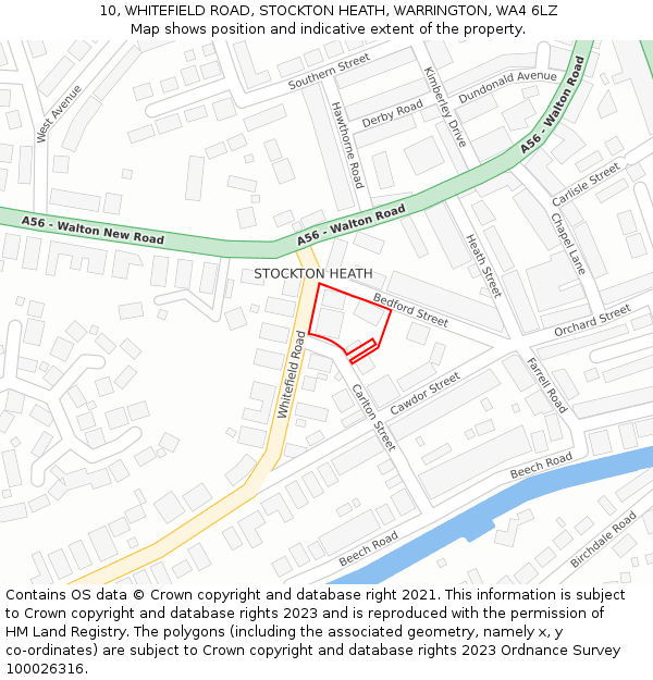 10, WHITEFIELD ROAD, STOCKTON HEATH, WARRINGTON, WA4 6LZ: Location map and indicative extent of plot