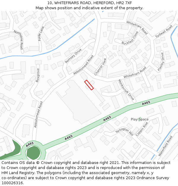 10, WHITEFRIARS ROAD, HEREFORD, HR2 7XF: Location map and indicative extent of plot