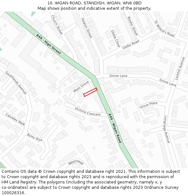 10, WIGAN ROAD, STANDISH, WIGAN, WN6 0BD: Location map and indicative extent of plot