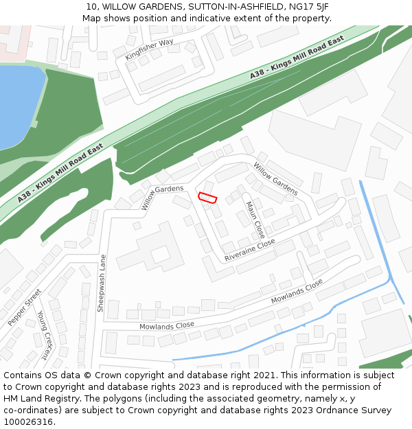 10, WILLOW GARDENS, SUTTON-IN-ASHFIELD, NG17 5JF: Location map and indicative extent of plot