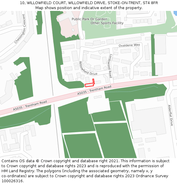 10, WILLOWFIELD COURT, WILLOWFIELD DRIVE, STOKE-ON-TRENT, ST4 8FR: Location map and indicative extent of plot