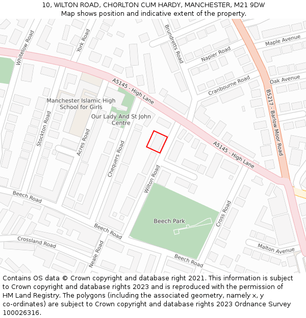 10, WILTON ROAD, CHORLTON CUM HARDY, MANCHESTER, M21 9DW: Location map and indicative extent of plot