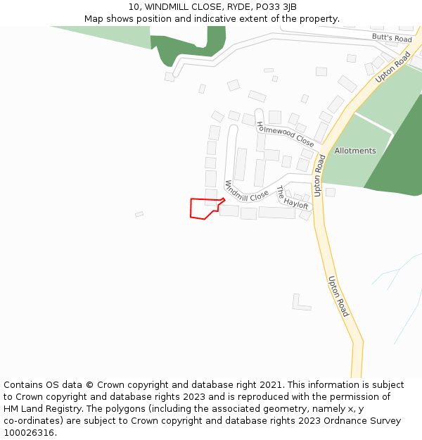 10, WINDMILL CLOSE, RYDE, PO33 3JB: Location map and indicative extent of plot