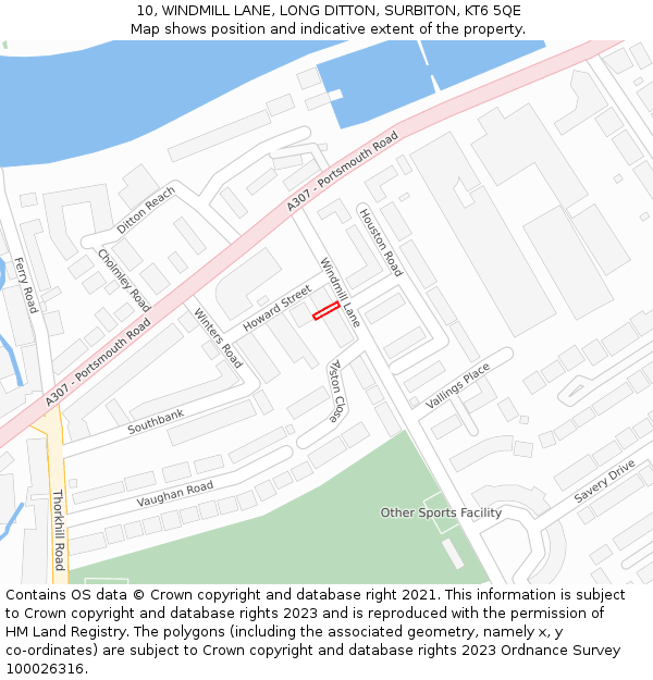 10, WINDMILL LANE, LONG DITTON, SURBITON, KT6 5QE: Location map and indicative extent of plot