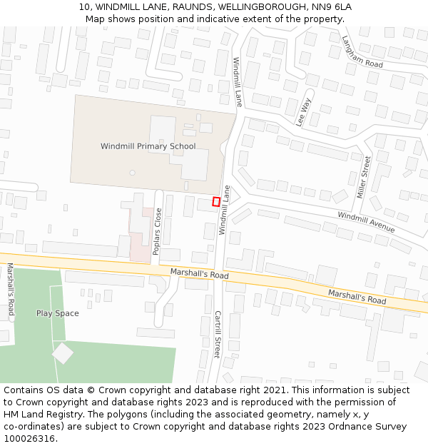 10, WINDMILL LANE, RAUNDS, WELLINGBOROUGH, NN9 6LA: Location map and indicative extent of plot