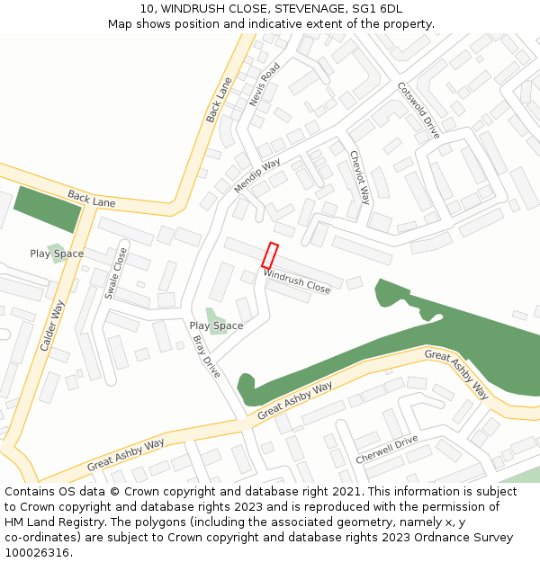 10, WINDRUSH CLOSE, STEVENAGE, SG1 6DL: Location map and indicative extent of plot