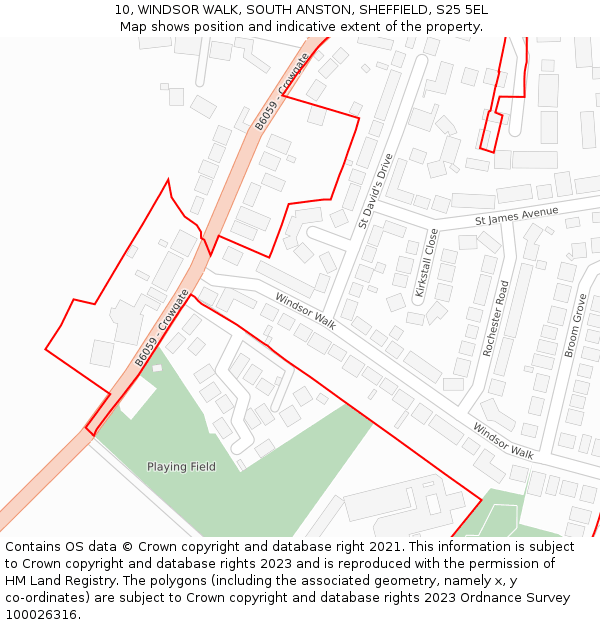 10, WINDSOR WALK, SOUTH ANSTON, SHEFFIELD, S25 5EL: Location map and indicative extent of plot