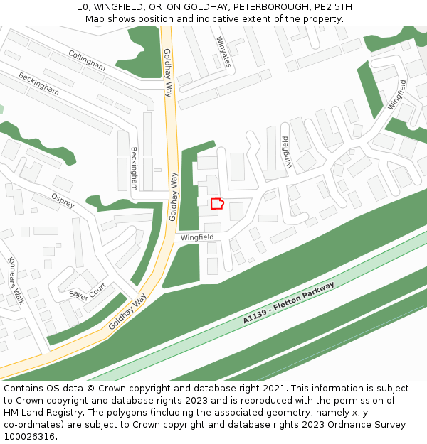 10, WINGFIELD, ORTON GOLDHAY, PETERBOROUGH, PE2 5TH: Location map and indicative extent of plot