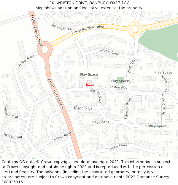 10, WINSTON DRIVE, BANBURY, OX17 1GG: Location map and indicative extent of plot