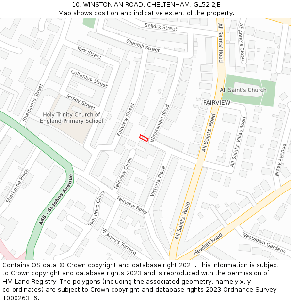 10, WINSTONIAN ROAD, CHELTENHAM, GL52 2JE: Location map and indicative extent of plot