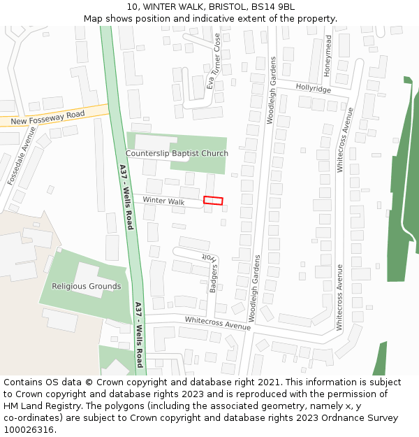 10, WINTER WALK, BRISTOL, BS14 9BL: Location map and indicative extent of plot