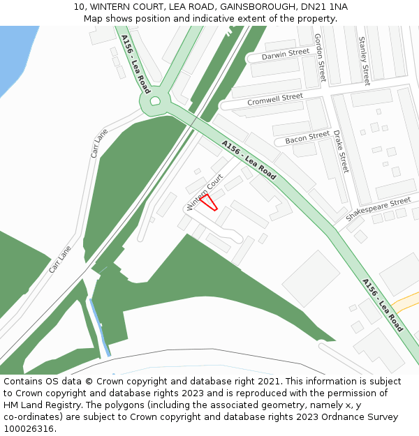 10, WINTERN COURT, LEA ROAD, GAINSBOROUGH, DN21 1NA: Location map and indicative extent of plot