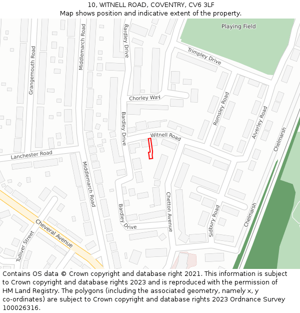 10, WITNELL ROAD, COVENTRY, CV6 3LF: Location map and indicative extent of plot