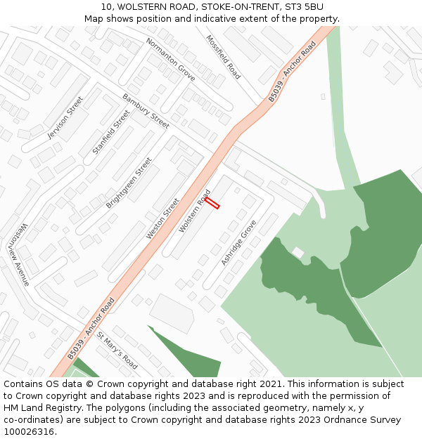 10, WOLSTERN ROAD, STOKE-ON-TRENT, ST3 5BU: Location map and indicative extent of plot