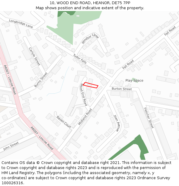 10, WOOD END ROAD, HEANOR, DE75 7PP: Location map and indicative extent of plot