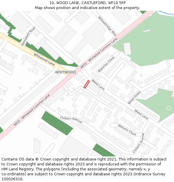 10, WOOD LANE, CASTLEFORD, WF10 5PF: Location map and indicative extent of plot