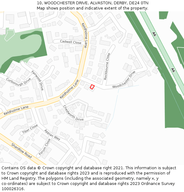 10, WOODCHESTER DRIVE, ALVASTON, DERBY, DE24 0TN: Location map and indicative extent of plot