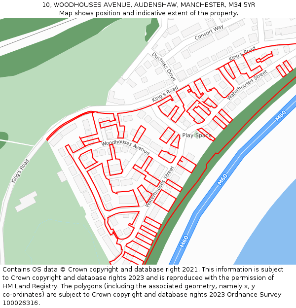 10, WOODHOUSES AVENUE, AUDENSHAW, MANCHESTER, M34 5YR: Location map and indicative extent of plot