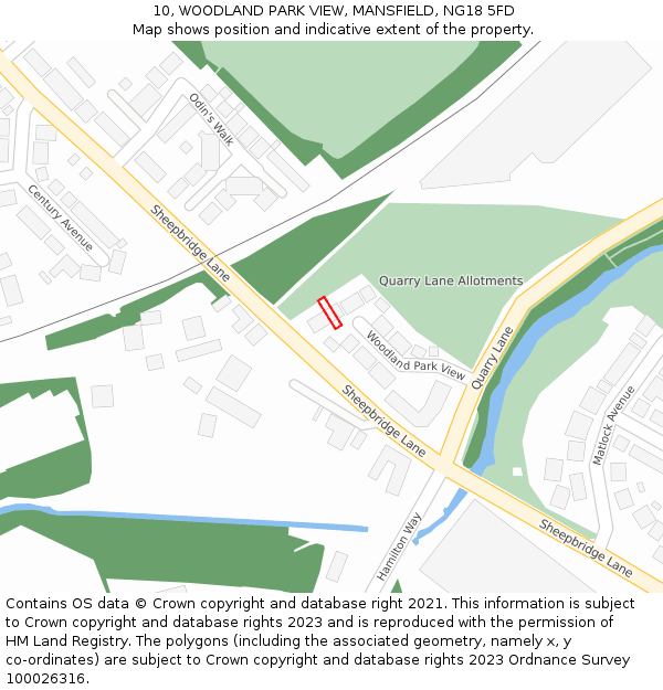 10, WOODLAND PARK VIEW, MANSFIELD, NG18 5FD: Location map and indicative extent of plot