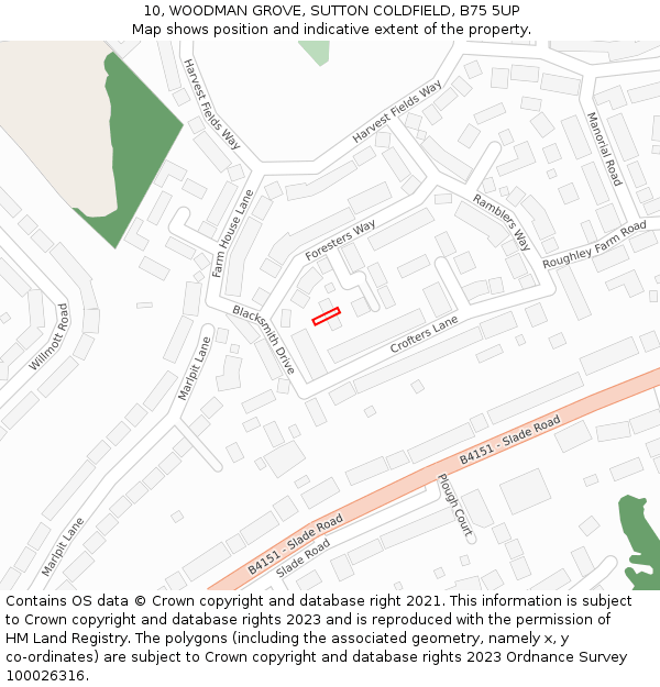 10, WOODMAN GROVE, SUTTON COLDFIELD, B75 5UP: Location map and indicative extent of plot