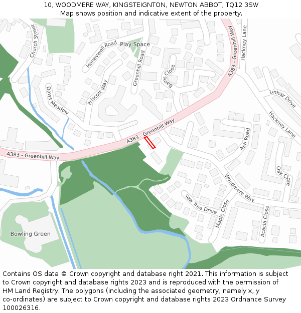 10, WOODMERE WAY, KINGSTEIGNTON, NEWTON ABBOT, TQ12 3SW: Location map and indicative extent of plot