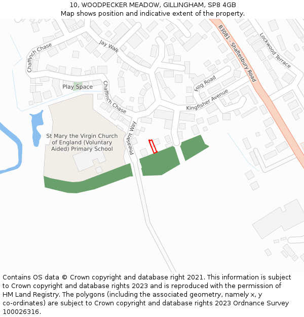 10, WOODPECKER MEADOW, GILLINGHAM, SP8 4GB: Location map and indicative extent of plot