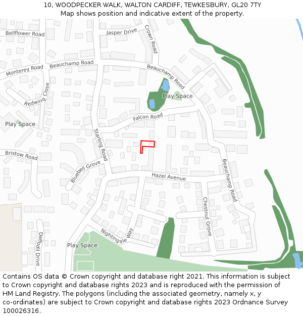 10, WOODPECKER WALK, WALTON CARDIFF, TEWKESBURY, GL20 7TY: Location map and indicative extent of plot