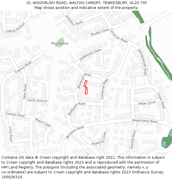 10, WOODRUSH ROAD, WALTON CARDIFF, TEWKESBURY, GL20 7SF: Location map and indicative extent of plot