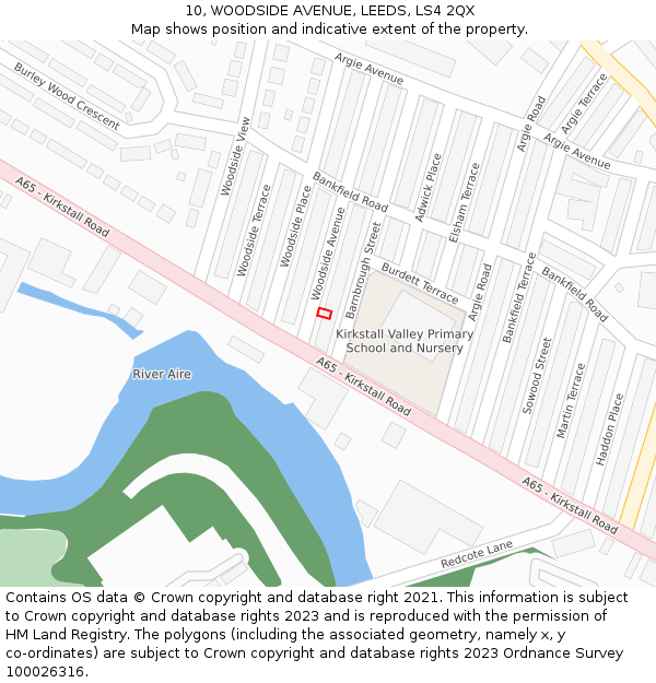 10, WOODSIDE AVENUE, LEEDS, LS4 2QX: Location map and indicative extent of plot