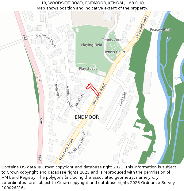 10, WOODSIDE ROAD, ENDMOOR, KENDAL, LA8 0HQ: Location map and indicative extent of plot