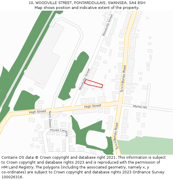 10, WOODVILLE STREET, PONTARDDULAIS, SWANSEA, SA4 8SH: Location map and indicative extent of plot