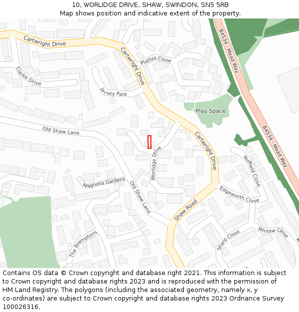 10, WORLIDGE DRIVE, SHAW, SWINDON, SN5 5RB: Location map and indicative extent of plot