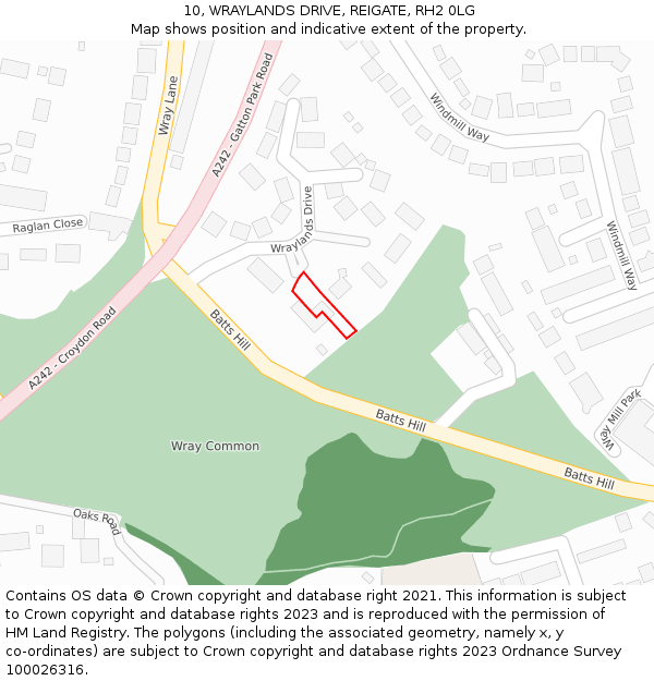 10, WRAYLANDS DRIVE, REIGATE, RH2 0LG: Location map and indicative extent of plot