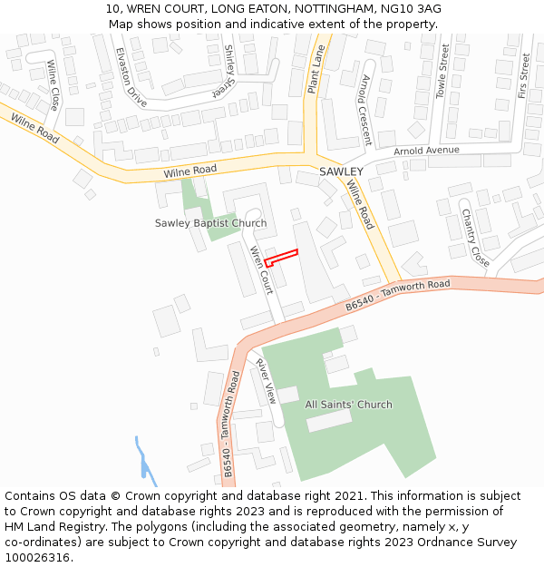 10, WREN COURT, LONG EATON, NOTTINGHAM, NG10 3AG: Location map and indicative extent of plot